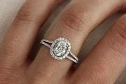 Oval Diamond Split Shank Halo Engagement Ring